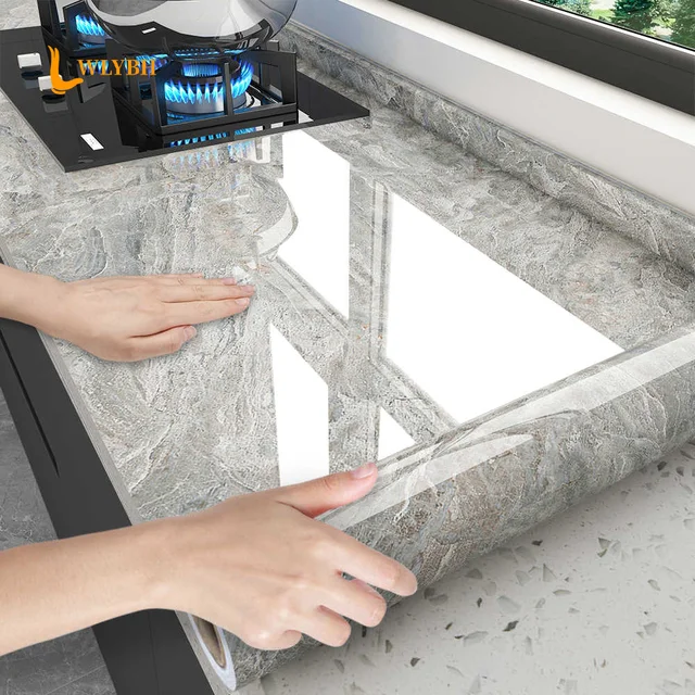 10M Marble Kitchen Oil-Proof Film Waterproof Self-adhesive Wall Tile Sticker Moisture-Proof Countertop Cabinet Cover Wallpaper 1