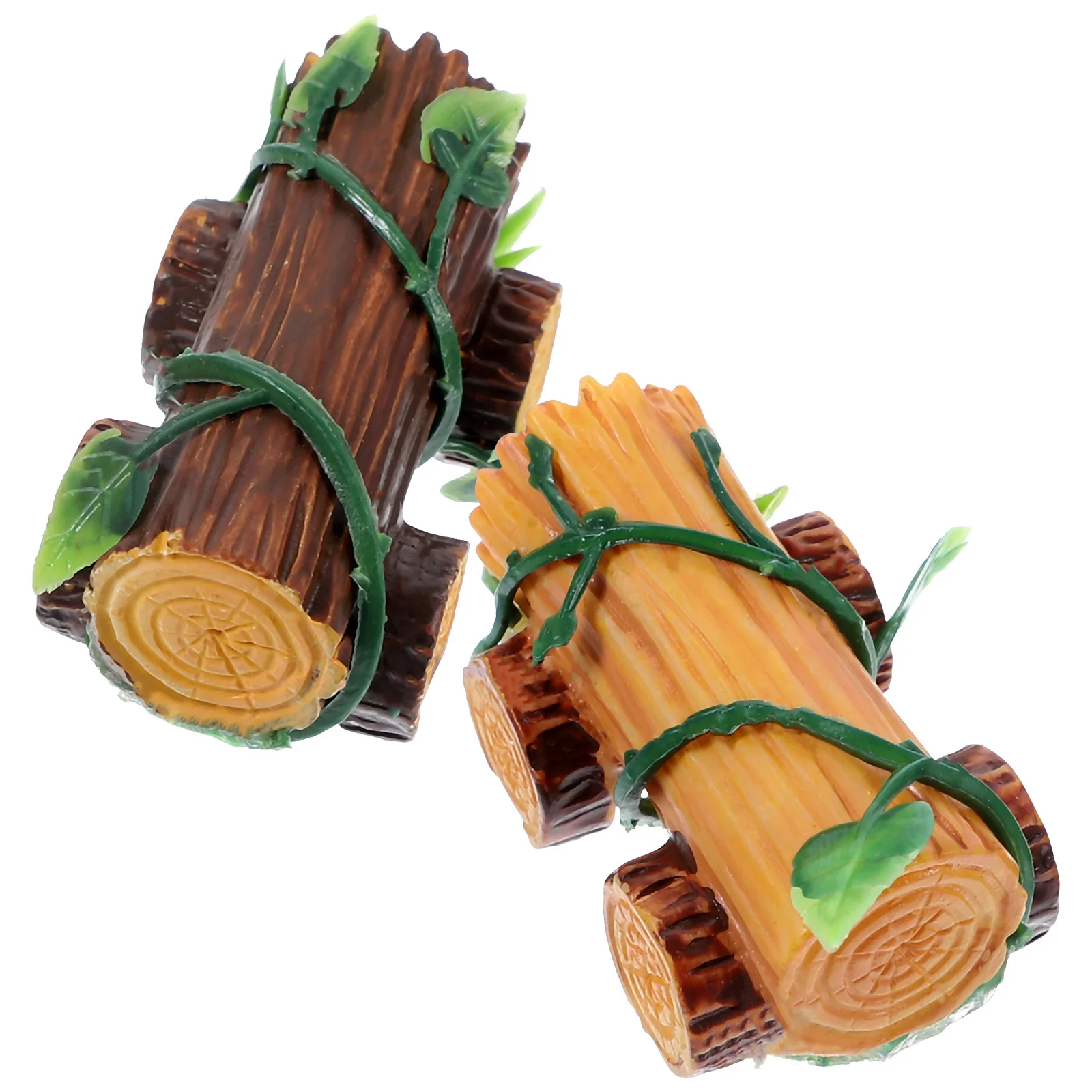 

2 Pcs Wooden Car Micro Landscape Gift for Kids Mini Decoration Miniature Stump Portable Fish Tank Adornment Resin Garden
