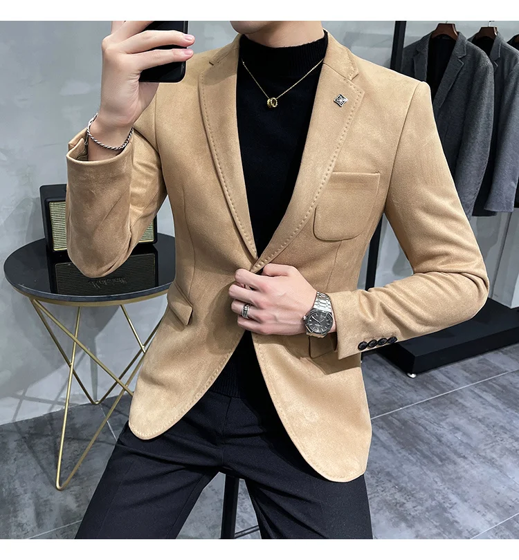 blazer for men wedding Color 6 Costume Homme Deerskin Jacket Suit Men Casual Slim Blazer Hombre Suit Leather Jacket Men Terno Masculino Men Clothing casual blazer