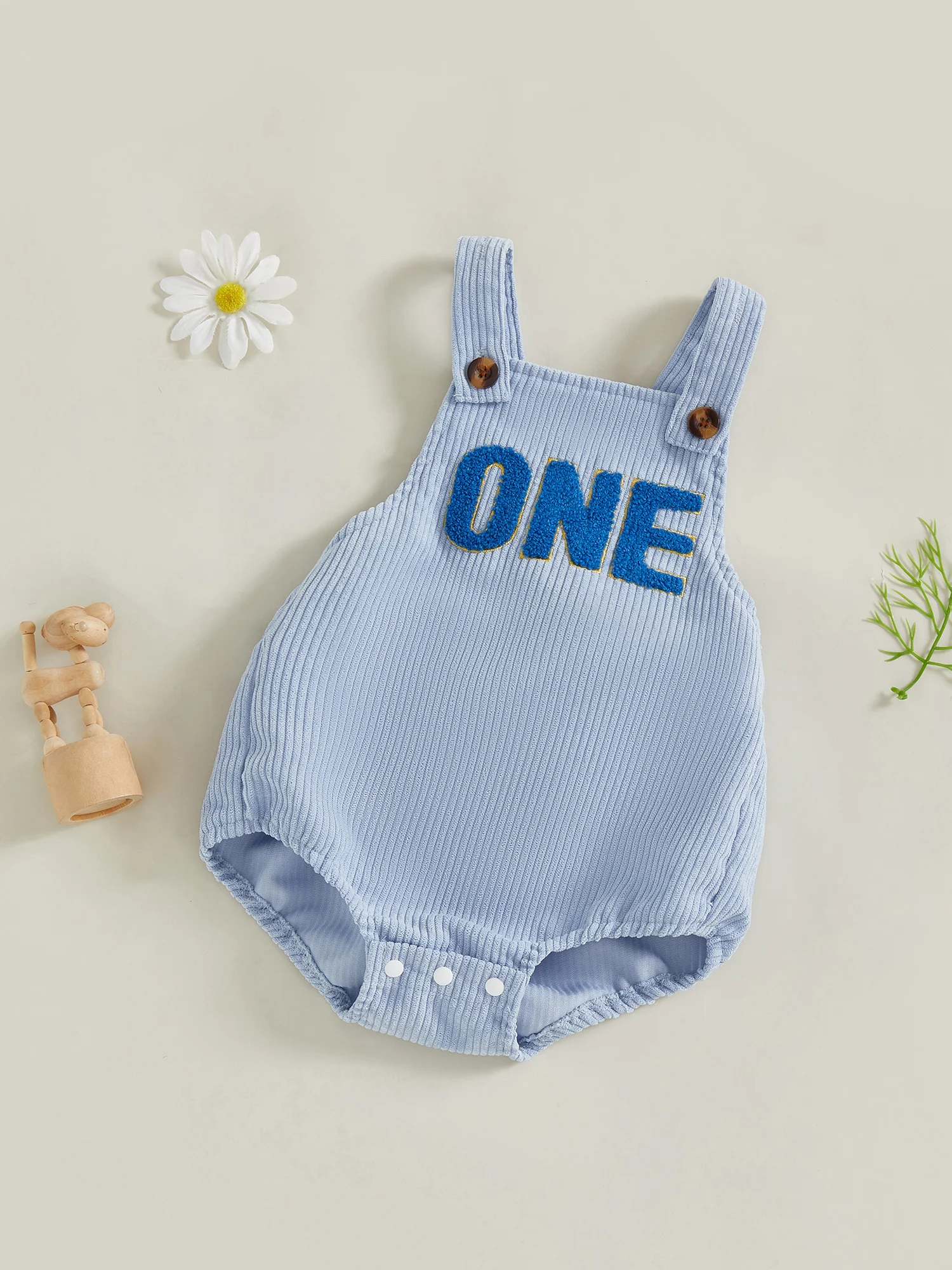 FOCUSNORM 0-18M Neugeborenen Baby Jungen Geburtstag Strampler Overalls Ärmellose Square Neck Brief Stickerei Overalls – Detail 6