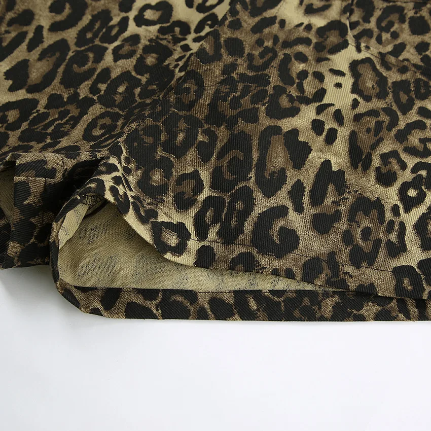QWEEK Leopard Print Pants Sexy Bandage Denim Shorts Women American Retro Harajuku Streetwear Punk Gothic 2024 Summer