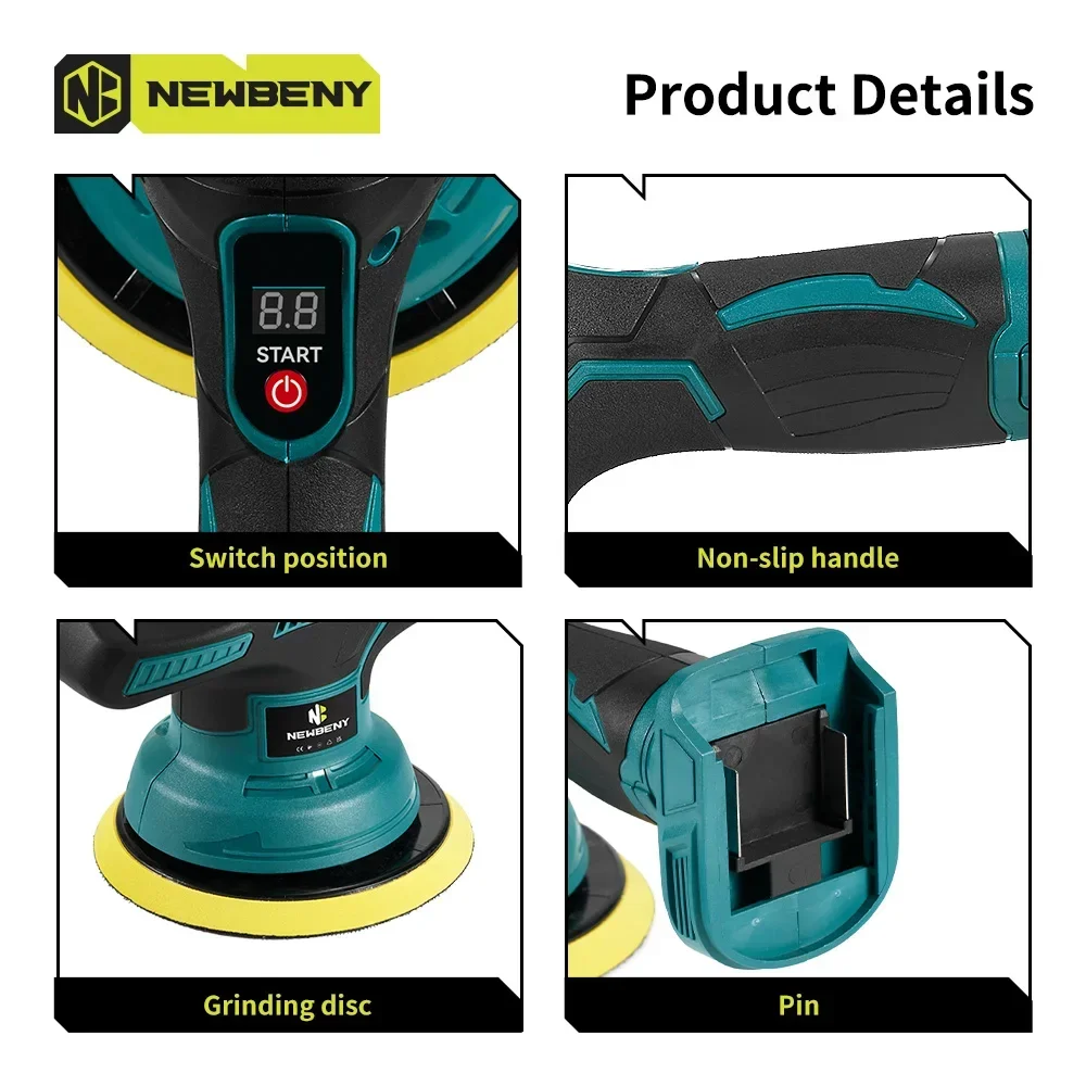 150mm Electric Car Polisher Cordless 8 Gear Adjustment Car Polishing Auto Waxing Rotary Tool For 21V 18V-21V Battery