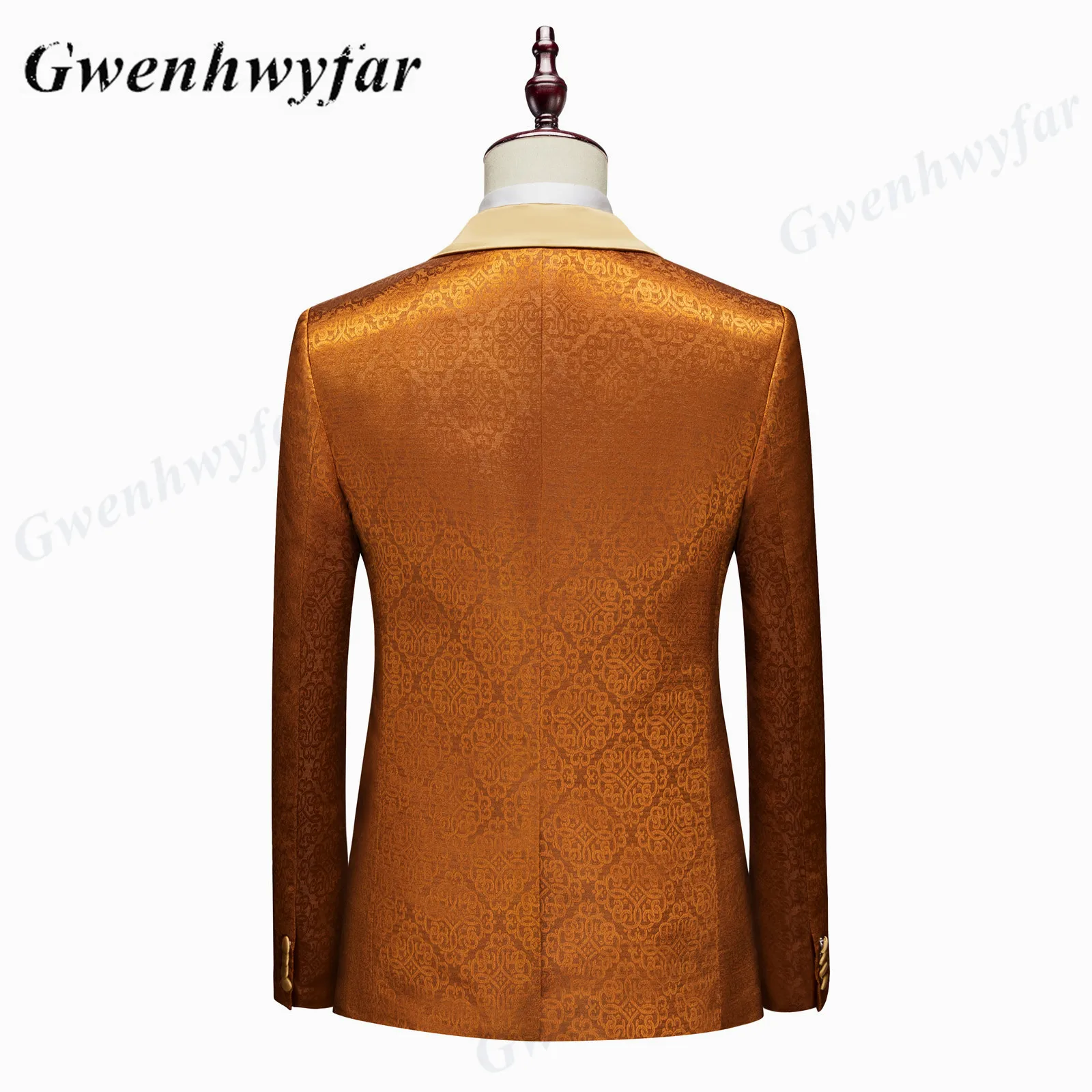 Suits Men Gwenhwyfar Gold Collar Circle Patterns Lapel Formal Party Host Guest Tuxedos 3 Piece Outfit