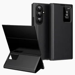 Luxury Leather Smart Flip Cover with Stand and Wallet View Window for Samsung Galaxy Z TriFold (Black)