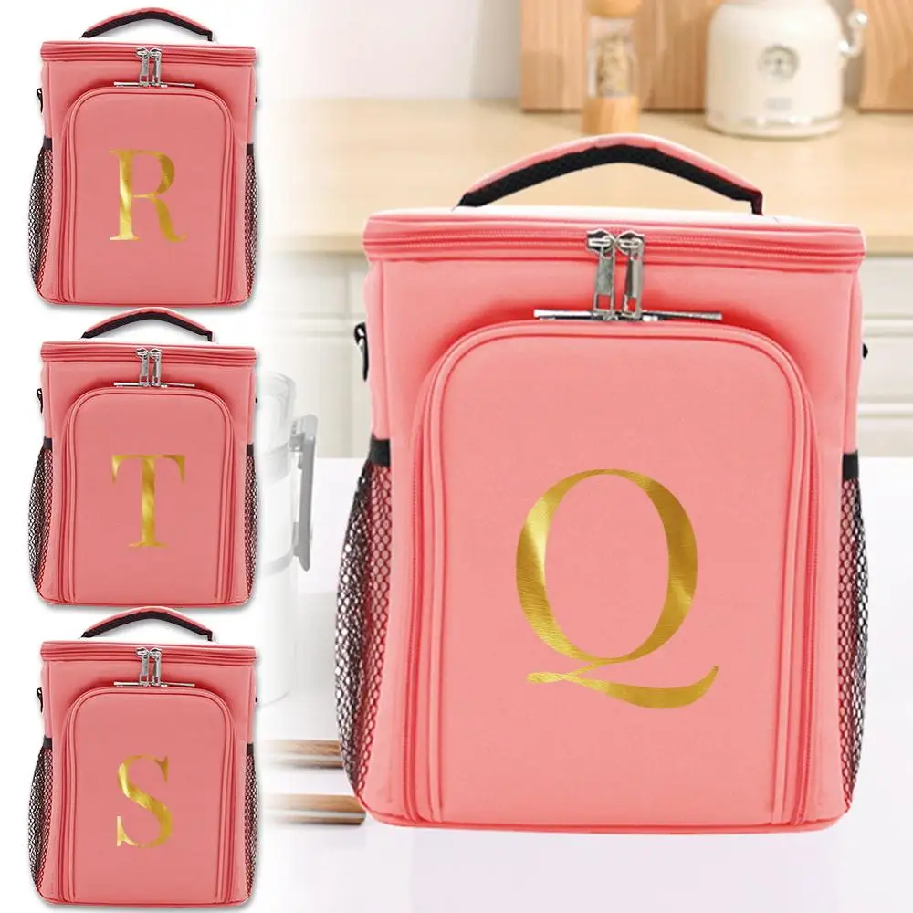 New Letter Series Printing Pattern Large Capacity Minimalist Lunch Insulation Bag Waterproof Insulated Portable Zipper Lunch Bag bf03 pattern printing zipper wallet leather cover for iphone 12 pro max 6 7 inch colorful petals