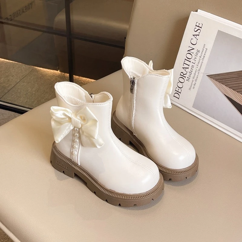 Fashion Kids Cotton Boots Winter New Girls Causal Boots for Princess Sweet Bowknot Wedding Party Children's Platform Ankle Boots