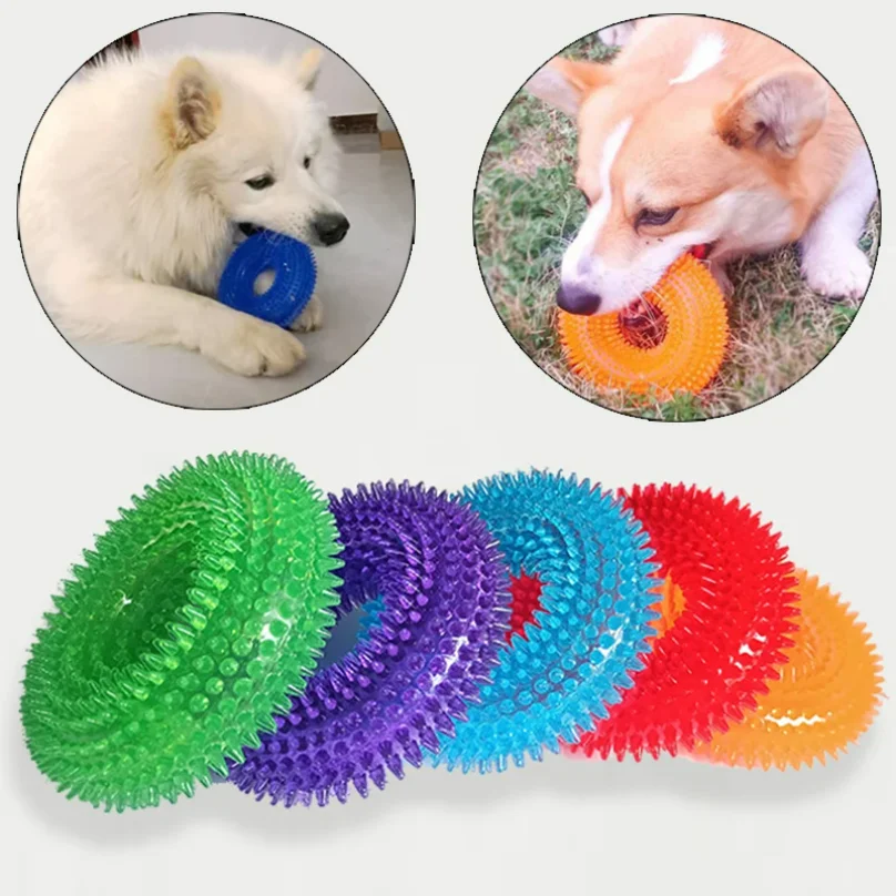 Giocattoli da masticare per cani in TPR a forma di ciambella, resistenti, con squeaker, per cani di taglia piccola e media, Bulldog Francese, Corgi, Border Collie, Pastore, Cuccioli, Accessori per animali domestici