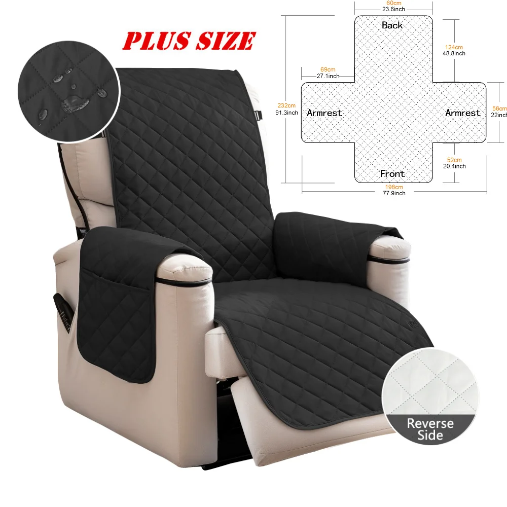 Waterproof Washable Recliner Chair Cover with Elastic Straps - Kid and Pet-Friendly Furniture Protector