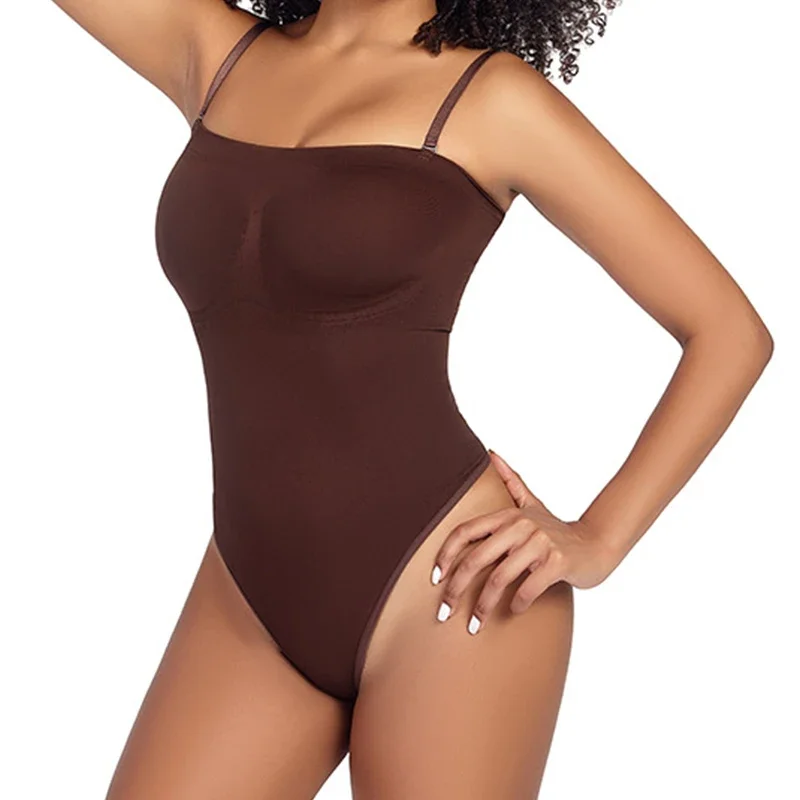 GUUDIA String Thong Seamless Bodysuit Shaper Compress Shapewear Jumpsuit  Plain Top Removable Straps Shaper Wear Tummy Control