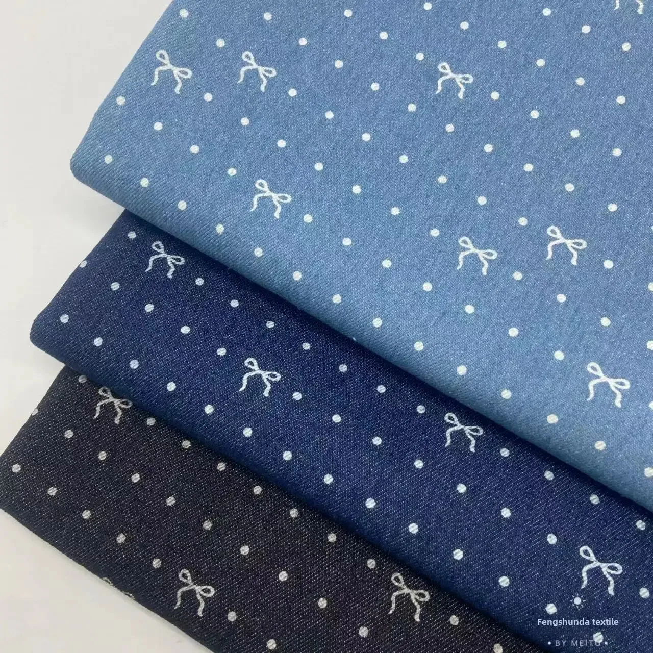 Floral Embroidery Polka Dot Butterfly Knot Denim Washed Fabric Clothing Outerwear Pants Skirt Material for Children And Adults
