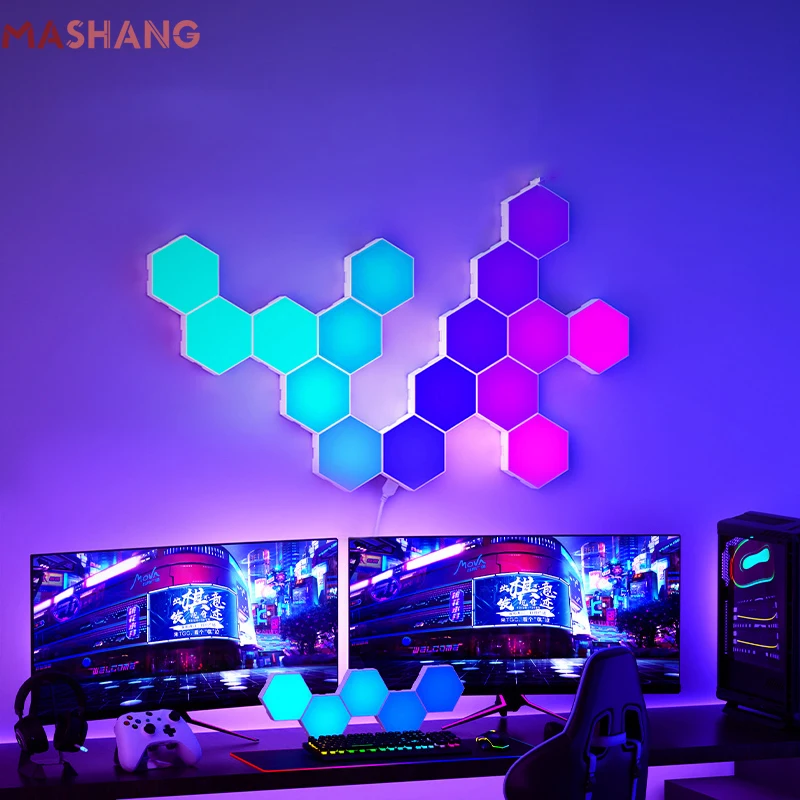 Hexagon Applique Murale Avec Télécommande, Smart Touch Modulaire Led  Lumière Panneau Mural Rgb Night Light Diy Géométrie Épissage Quantum  Luminaire Pour Home Hallw