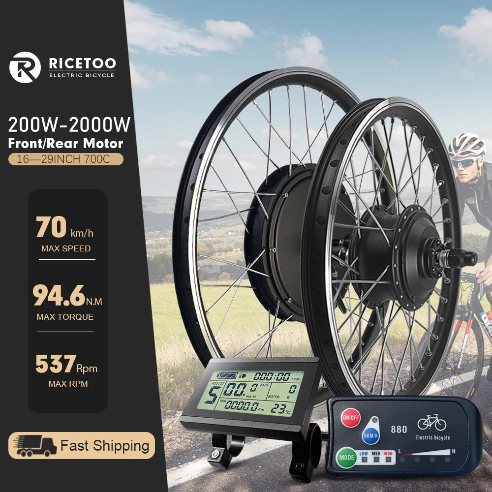 Electric Bicycle Conversion Kit 250W-2000W Front/Rear Wheel Drive Hub Motor with Accessories 20-29 inch 700C