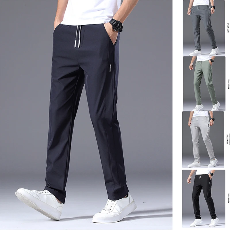 2024 Summer Men's Thin Casual Pants Men's New Versatile Ice Silk Breathable Cool Slim Casual Pants