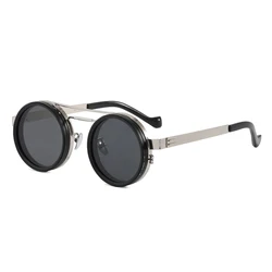 SHAUNA Retro Metal Round Punk Adjustable Dimming Polarized UV400 Sunglasses (As the picture)