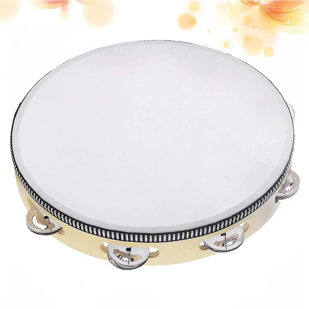 

10 Inch Childrens Toys Percussion Educational Sheepskin Tambourine Drum Bell Birch Bamboo Metal Jingles