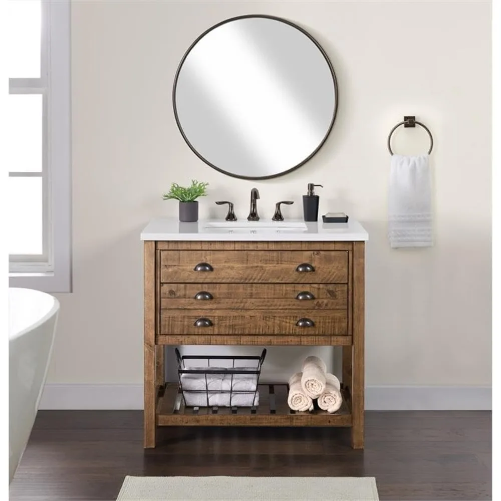 Monterey 37" Single Bathroom Vanity with Sink and Storage, Natural Brown 5