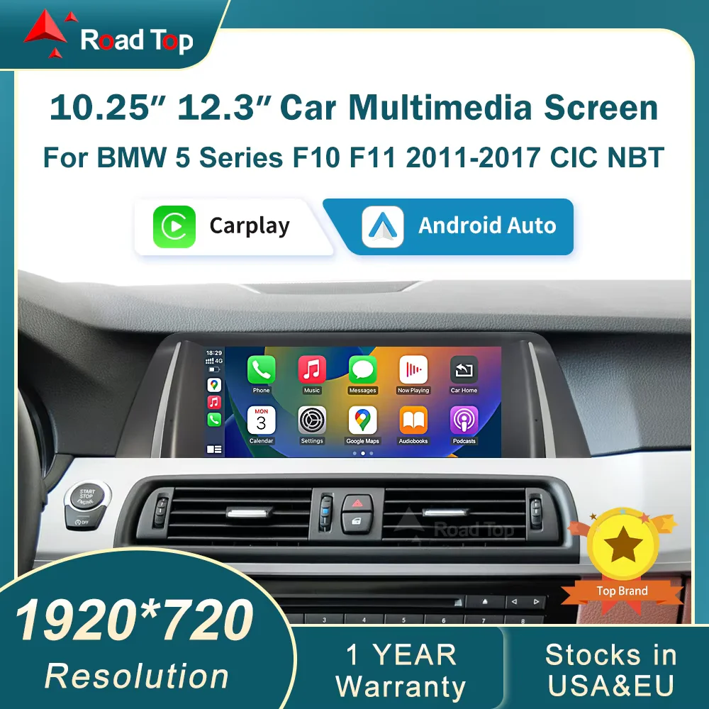 Écran HD Linux RoadTop 12,3 pouces pour BMW Série F10 F11, autoradio tactile, compatible CarPlay sans fil, Android Auto, Mirrorlink, conserve les fonctions OEM