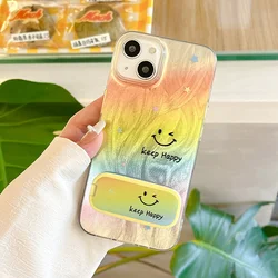 Smile Rainbow Mirror Holder Dazzle Lustre Lining Phone Case for Poco M5S (1)