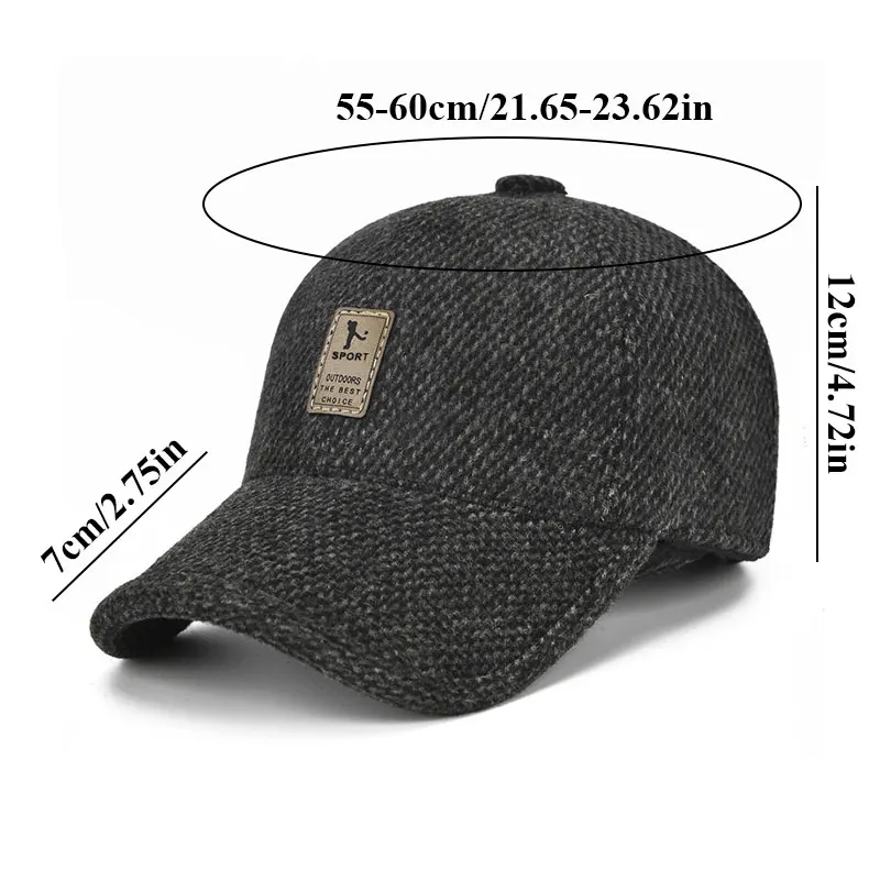 Winter Baseball Cap Warm Windproof Thickened Woolen Knitted Ear Protection Cap Men Adjustable Outdoor Sport Running Earflap Hat