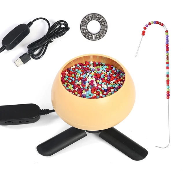 Electric Bead Spinner Adjustable Speed Spin Bead Bowl Loader with Curved  Beading Needles for DIY Seed