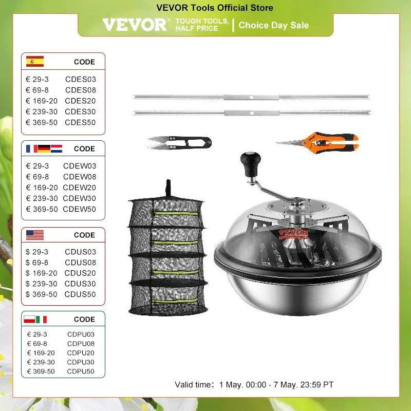 VEVOR 2-in-1 Erntemaschine Manuell & Elektrisch - 370mm Knospenschneider Mit Edelstahlklingen