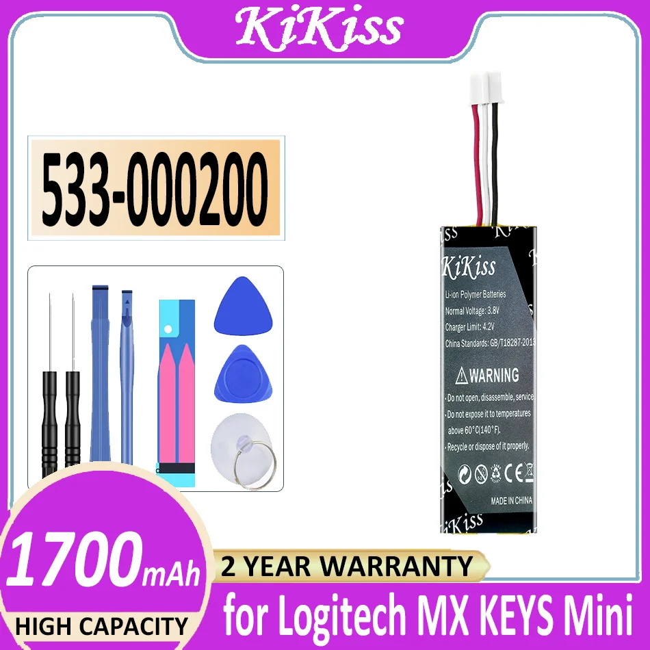 

KiKiss Battery 533-000200 533000200 1700mAh for Logitech MX KEYS Mini YR0084 920-010514 Keyboard Bateria