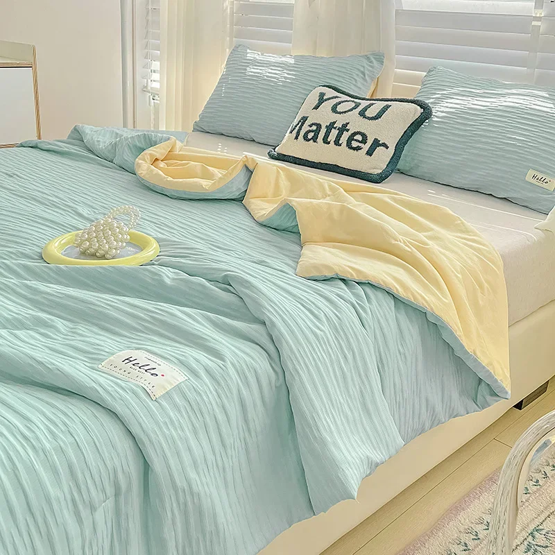 Summer Quilt Summer Quilt Set Bed Comforter Freshness Seersucker Summer Comforter Set Soft Breathable Air Conditioning Quilt Light Duvet Machine Washable Summer Blanket