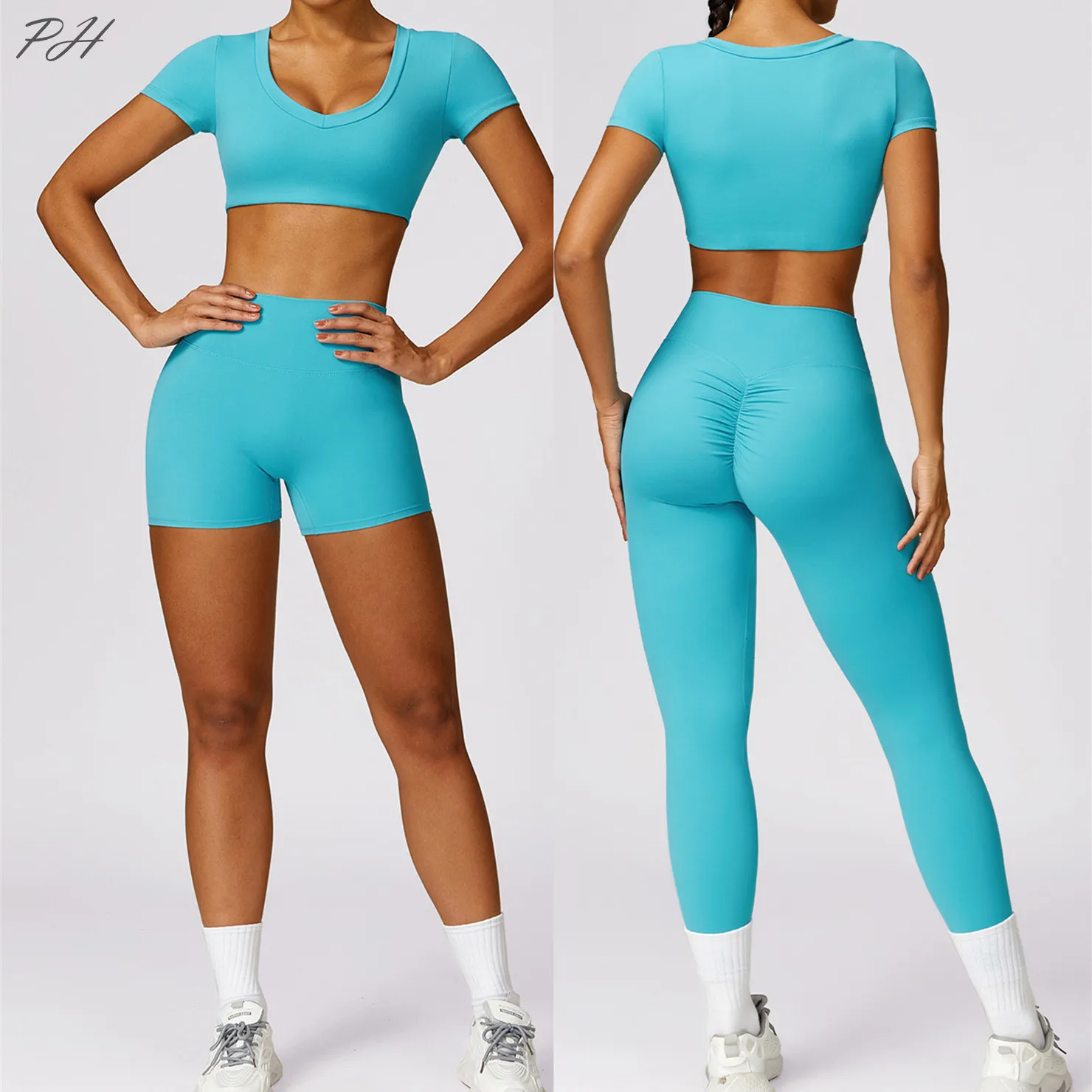 

2Pcs Seamless Yoga Set Comfort Gym Sportswear Women Fitness Short Sleeved Crop Top Leggings Suit Leisure Running Sports Clothing