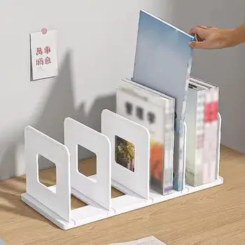 Supporto per libri 4 scomparti verticali Scaffale per classificatore di file in plastica Organizzatore di archiviazione fermalibri da scrivania Organizzatore di file da tavolo per ufficio