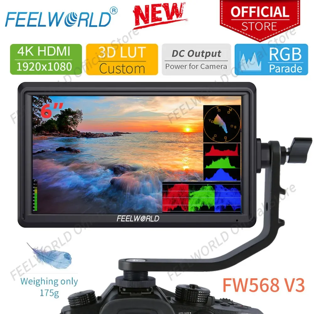 

FEELWORLD FW568 V3 6 Inch 3D LUT DSLR Camera Field Monitor IPS Full HD1920X1080 Support HDMI Output With Tilt Arm for Gimbal Rig