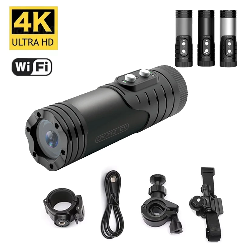 4K Mini Sport DV Action Sport Camera Flashlight Helmet Full HD 1080P Video Ideal Bodycam for Bike, Cycle, Motorcycle Camcorder