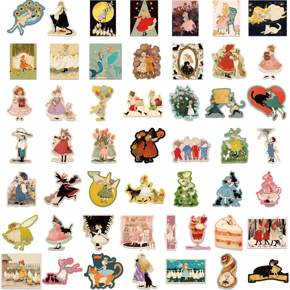 52/50 pcs Aesthetics Vintage Fairy Tale Girls Cute Cartoon Stickers DIY for Phones Laptop Bottle Fridges Decoration Waterproof