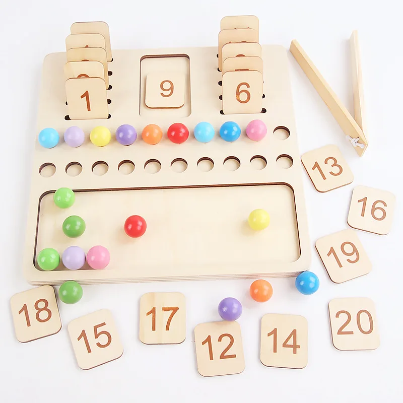 Kids Montessori Wooden Math Counting Educational Toy Double Sides Board 