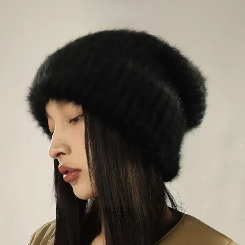 Autumn Winter Women's Wool Soft Fur Warm Oversize Knitted Sullies Cap Outdoor Leisure Solid Beanie Hat Bonnet Gorras_voghion.com