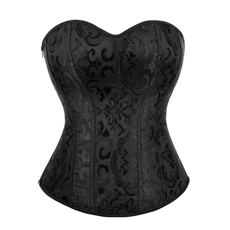 

Corsets And Bustiers Tops Sexy Women Brocade Corset zip Vintage Style Corselet Overbust Ladies Plus Size Black