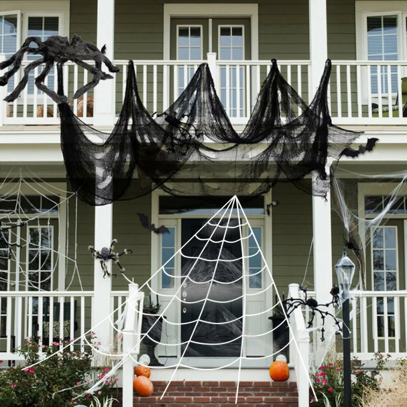 

Creepy Cloth For Halloween Decoration Scary Party Scene Prop Horror House Window Table Door Net Black And White Yarn Gauze
