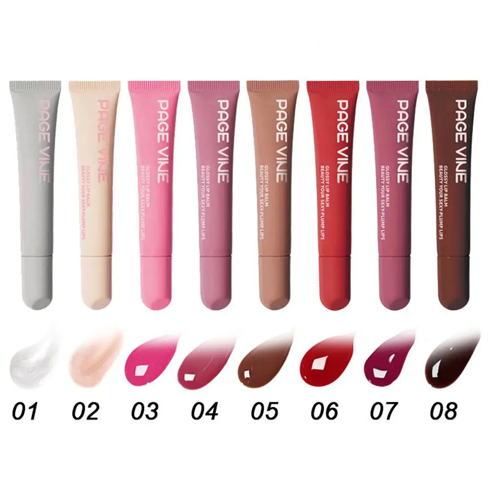 PAGE VINE Lip Gloss Summer Lip Moisturizer Balm Smoothing Lines Nourishing Makeup Daily Care For Women 8 Colors