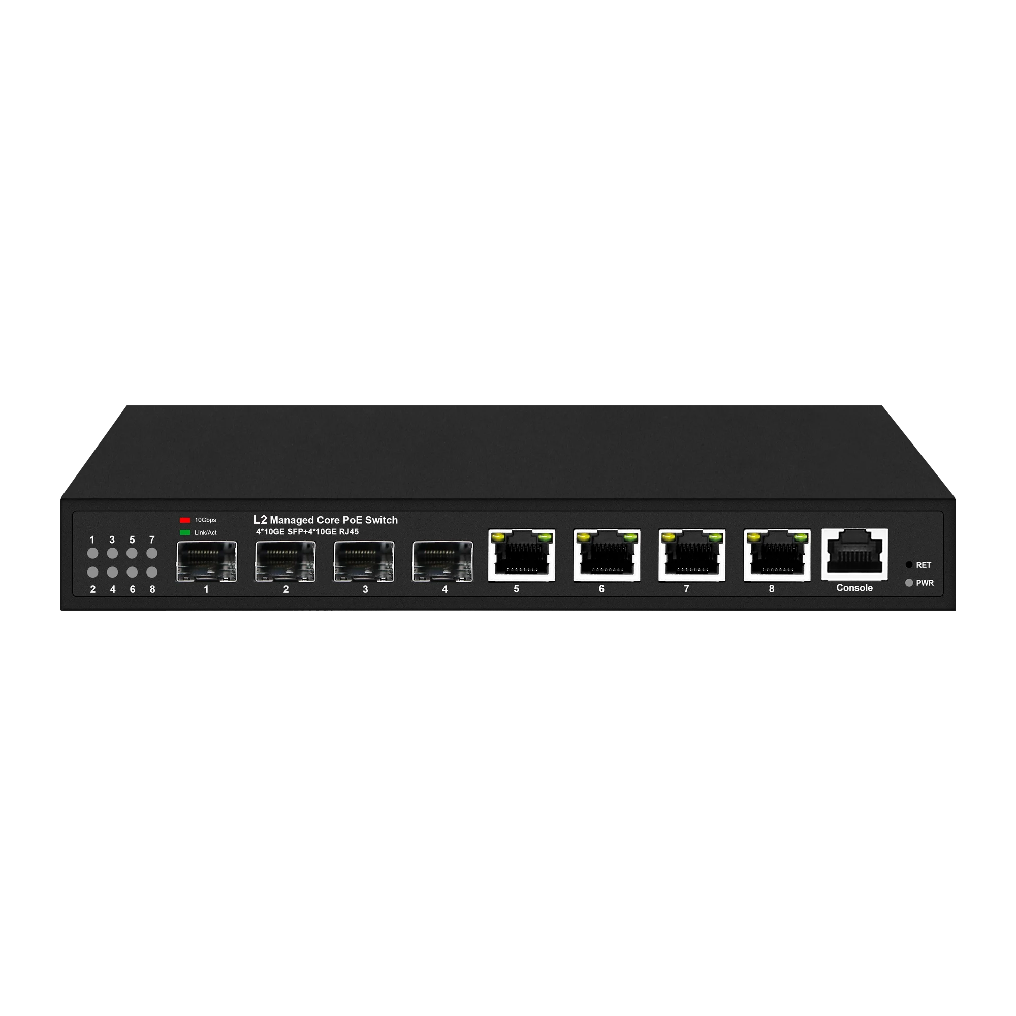10Gbe 레이어3/웹 관리형 스위치 4포트 POE 또는 비POE, 4개의 10Gbe SFP+ 업링크 포트, VLAN/DHCP/TRUNK/RIP 지원