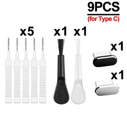 Universal Smartphone Charging Port Cleaner Kit with Dust Plugs (B - 9Pcs(for Type C))