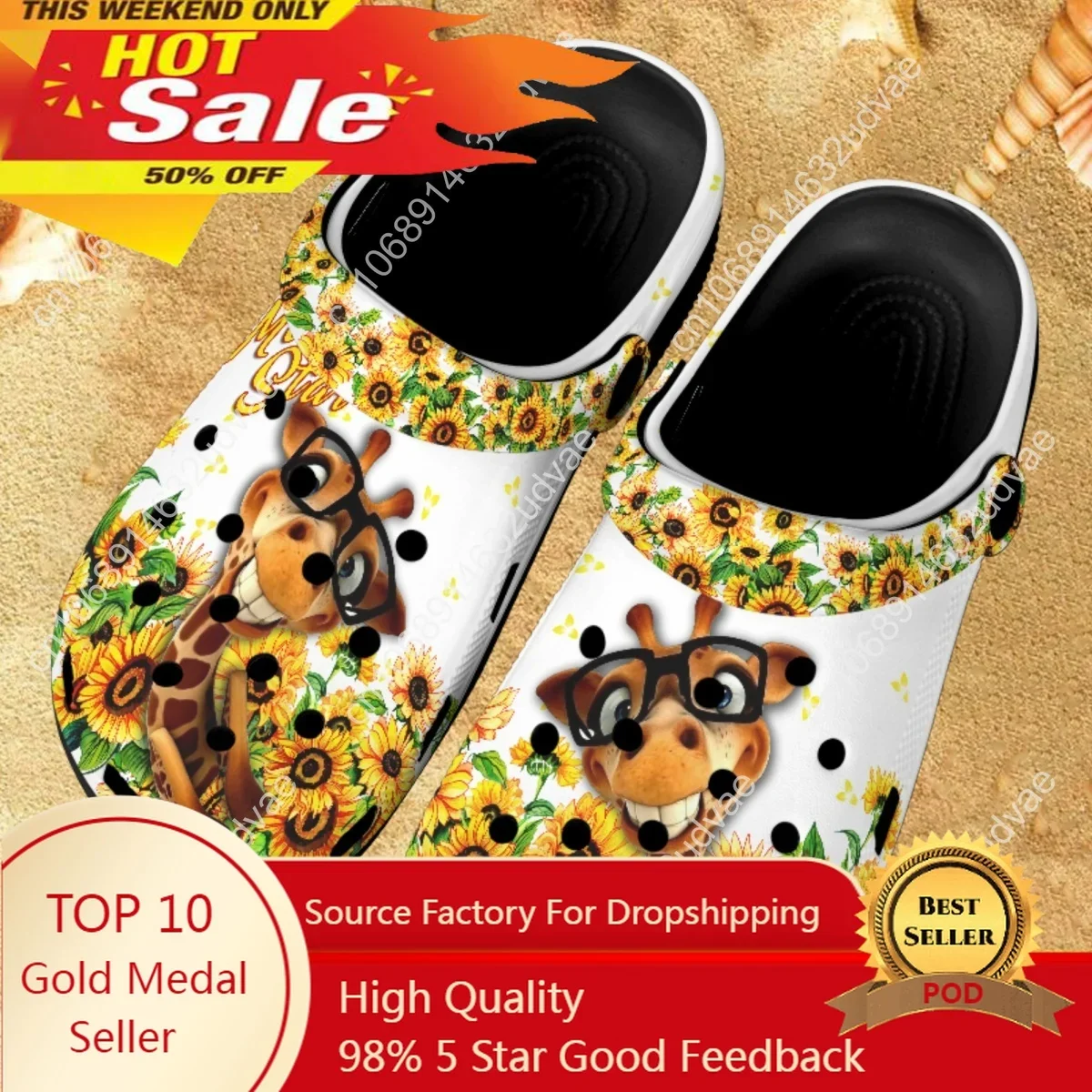 

Summer Sandals for Giraffe Lovers Animal with Sunflower Brand Designer Outdoor Breathable Women Home Slippers Beach Slides Girls