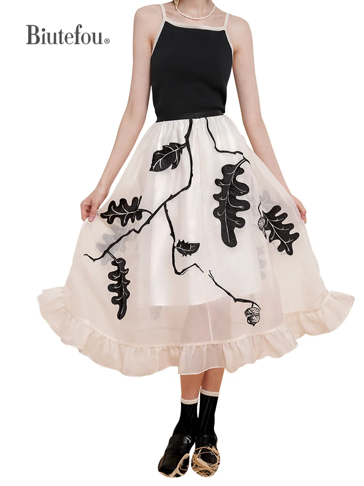 Women's Fruit Embroidery Layered Skirts, Summer