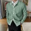2023 Spring Autumn New Cotton Knitted Cardigan Slim Long Sleeve Button Korean Men's Fashion Lapel Sweater Simple Casual Coat 5