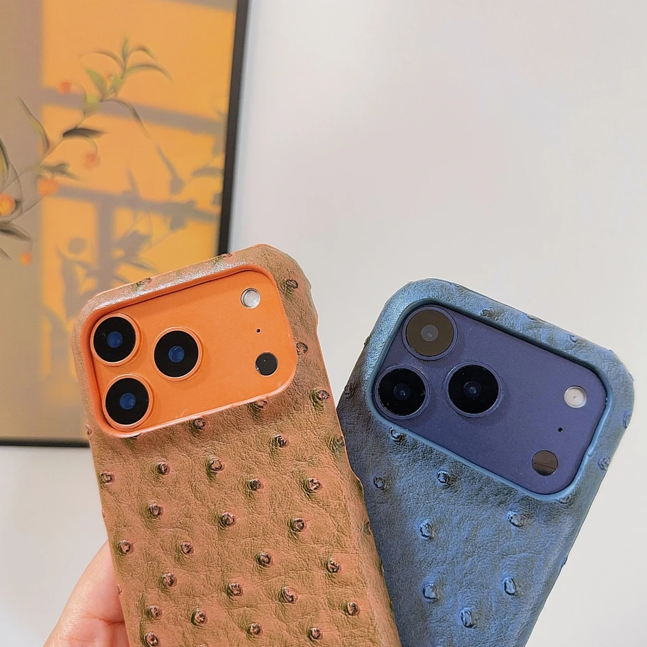 Straußenleder-Optik PU-Lederhülle für iPhone 17 16 15 14 Handyhülle 17 15 14 13 12 11 Pro MAX Stoßfeste Hartschale Rückseite Funda – Detail 2