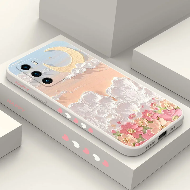 Custodia Per Telefono Con Fiori D'Olio Per Huawei P40 P50 P30 P20 Pro Lite Nova 5T Y7A Mate 40 30 20 Pro Lite Cover In Silicone Liquido