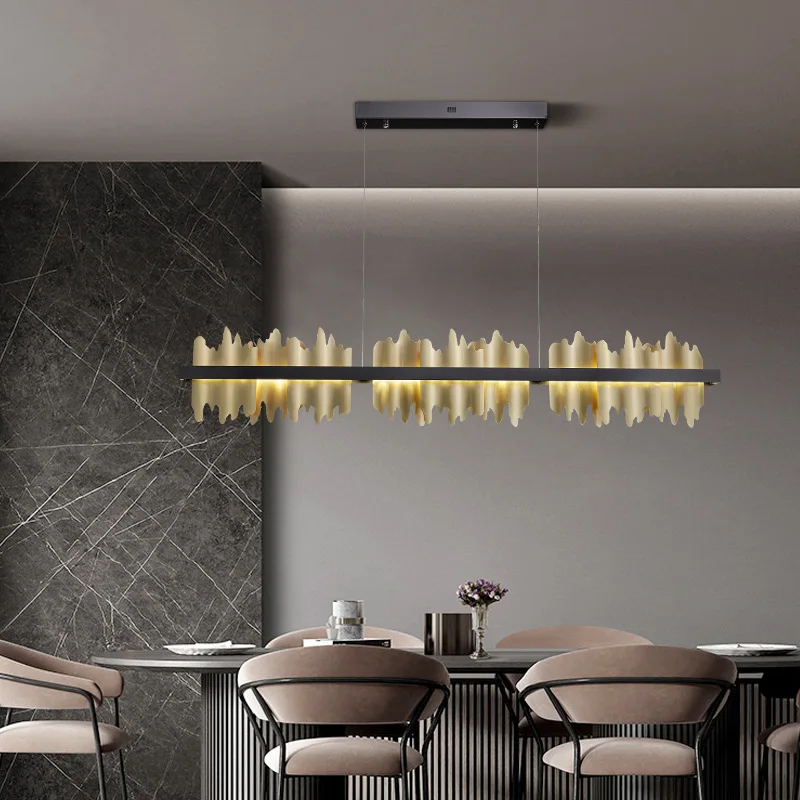 

Modern LED Chandelier For Dining Room Flame Design Hanging Lamp Kitchen Island Rectangle Light Fixtures With Dimmable