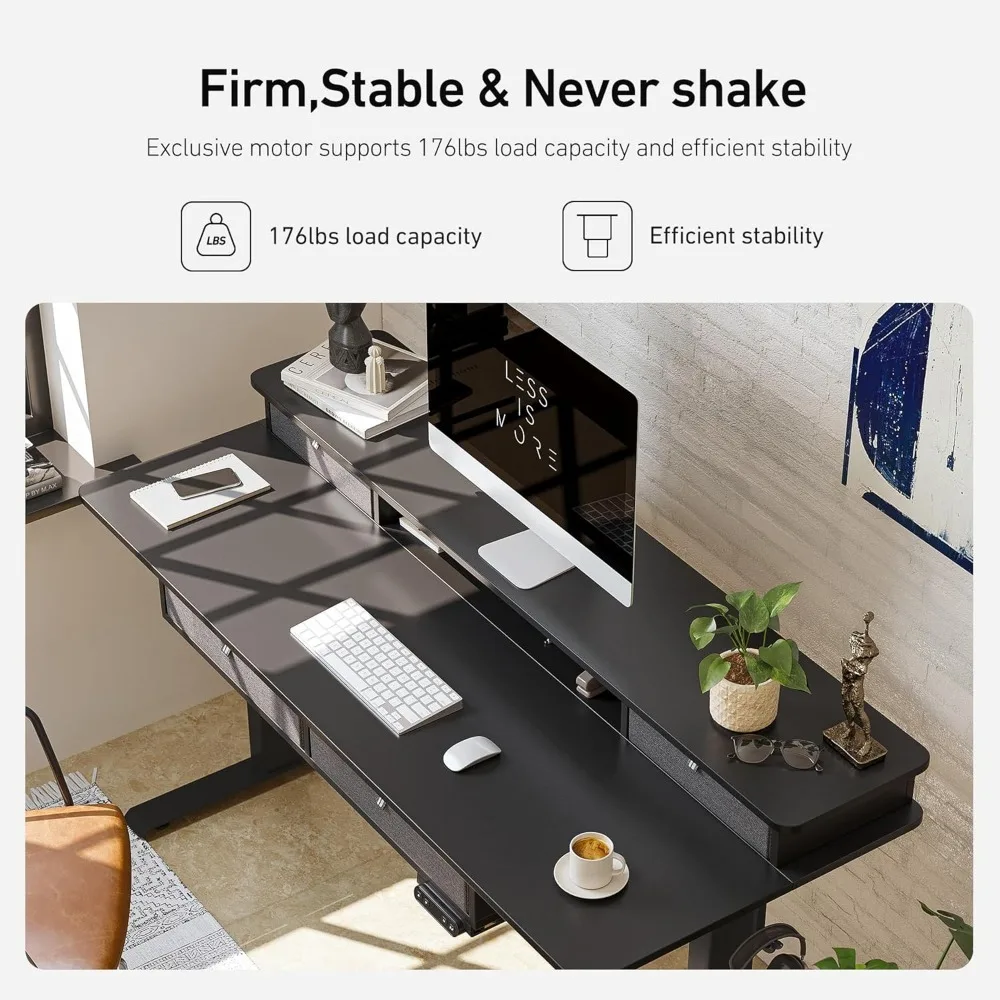 Sturdy Height Adjustable Electric Standing Desk with Drawers, Stand Up Table with Large Storage Shelf, Sit Stand Desk, Black Top 6