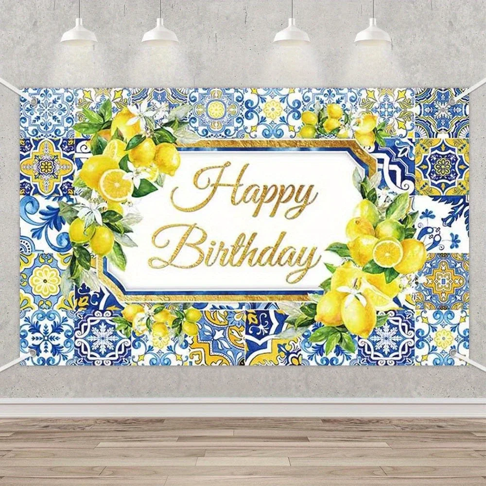 레몬 생일 배경 블루 세라믹 타일 레몬 사진 배경 타라비라 세라믹 타일 꽃 인쇄 장식