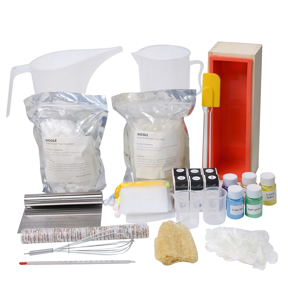 Handmade Soap Making Kit Silicone Loaf Mold Set with Soap Base Cutter Essential Oils All for Hot Process Making
