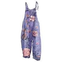 Women Jumpsuits Summer Overalls Boho Vintage Print Square Neck Sleeveless Casual Rompers Pockets Wide-Leg Pants Womans Playsuit - Image 4