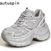 AUTUSPIN 2025 New Arrival Women's Shoes Spring Summer Breathable Mesh Splicing Leather Thick Bottom Sneakers Outdoor Leisure 1